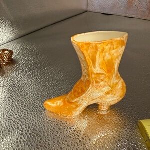 Vintage Boyd Orange Cadium Glass Boot in a Gorgeous Iridescent shine.